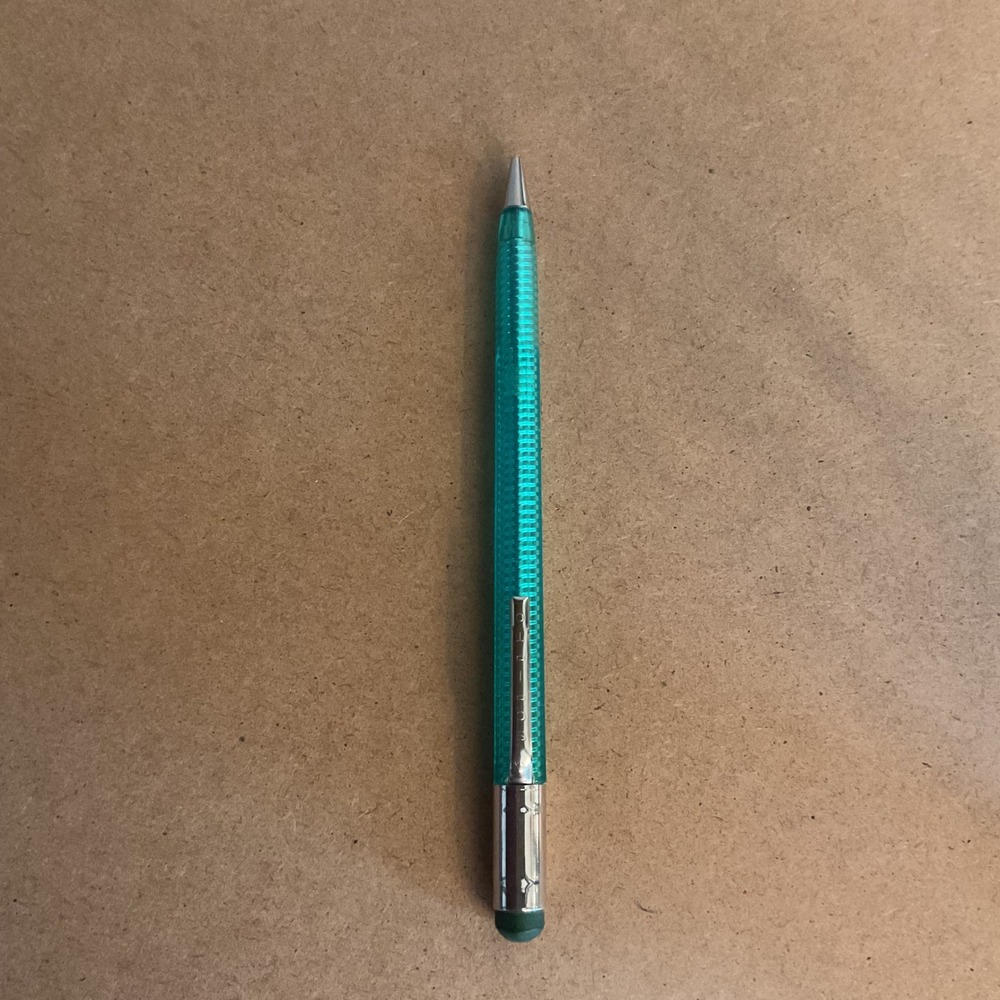 Vintage Studio Mechanical Pencil Translucent Teal Blue Textured Grip Chrome Trim